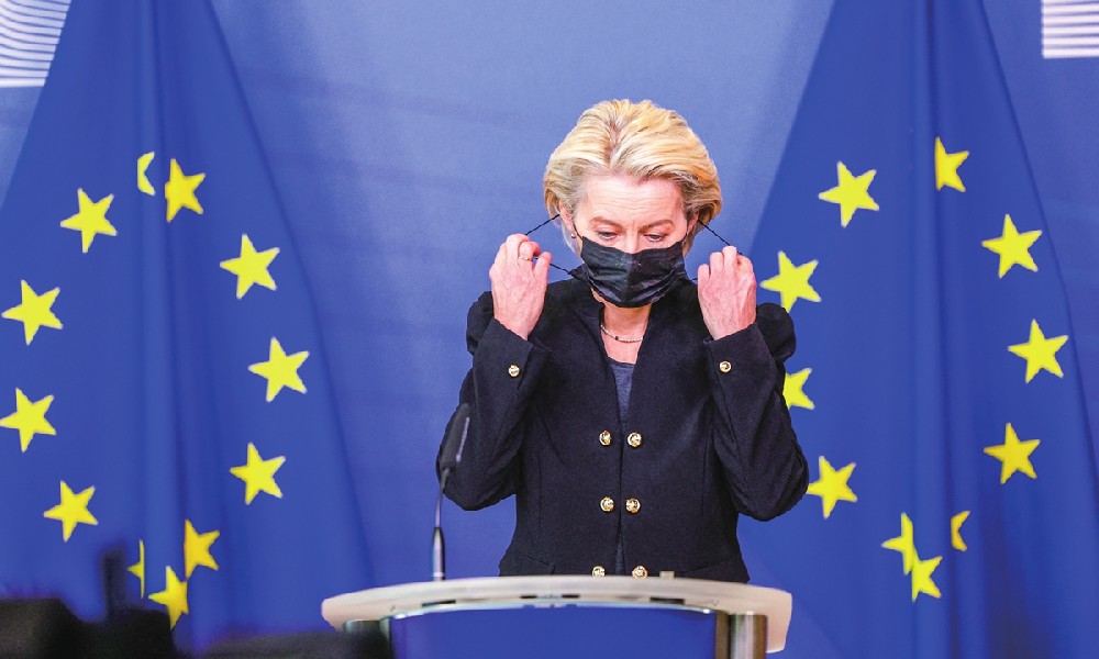 European Commission President Ursula von der Leyen makes a statement on the death of European Parliament President David Sassoli, at EU headquarters in Brussels, on January 11, 2022. Sassoli died early on the day at a hospital in Italy, his spokesman said on Twitter. Photo: AFP